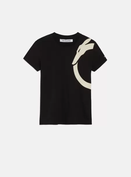 Trussardi Donna Consumatore T-Shirt Stampa Levriero Black Polo E T-Shirts