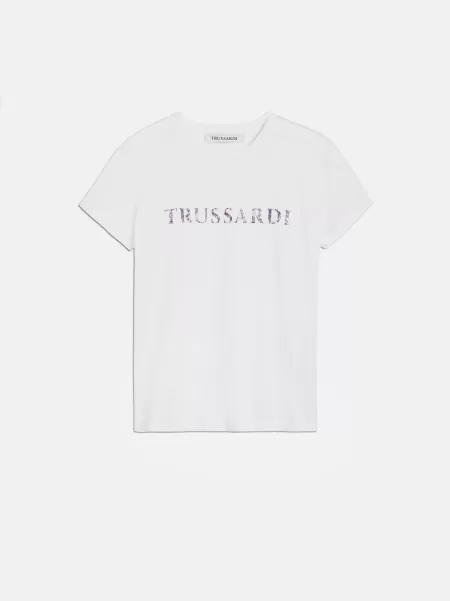 Promozione Trussardi White Donna T-Shirt Lettering Heatmap Polo E T-Shirts