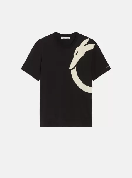 T-Shirt Stampa Levriero Prezzo Di Costo Uomo Trussardi Black T-Shirt E Polo