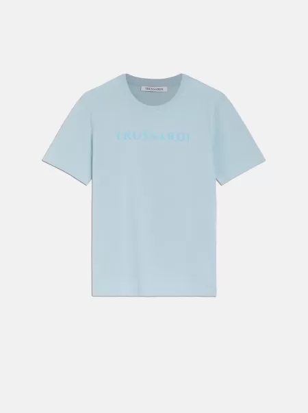 Light Blue T-Shirt E Polo Uomo Trussardi T-Shirt Lettering Offerta