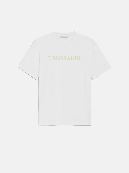 Trussardi White T-Shirt Lettering T-Shirt E Polo Qualità Uomo