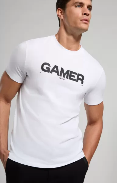 Uomo Bikkembergs White T-Shirt Uomo Stampa Gamer T-Shirt
