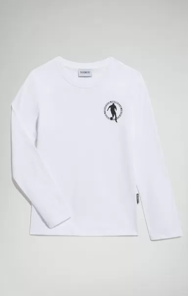 Giacche Kids Bikkembergs White T-Shirt Ragazzo Stampata Maniche Lunghe